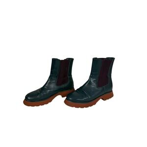 Charlotte Stone Marlo Chelsea Boots Women 12 Navy Blue Leather Platform Lug Sole